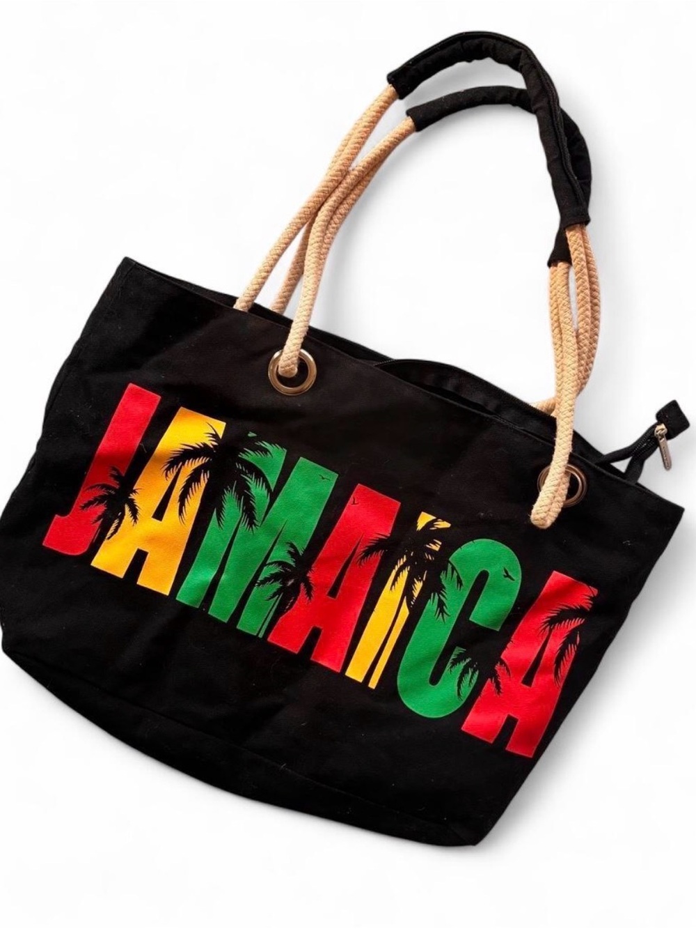 Robin Ruth Jamaica Black Canvas Tote Bag with Rope Handles